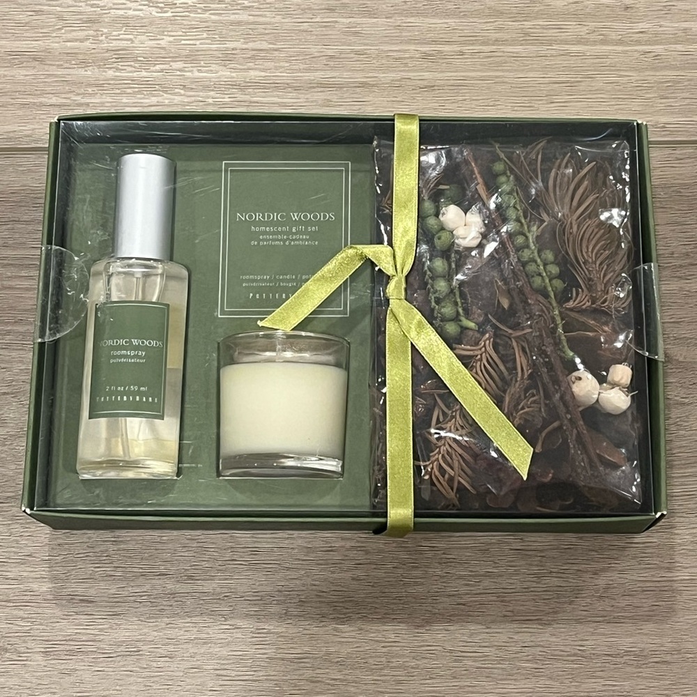 Pottery Barn NORDIC WOODS Homescent Gift Set Roomspray Candle Potpourri RETIRED
